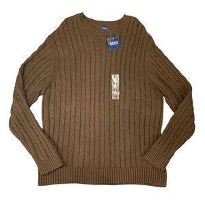 Vintage Basic Editions Sweater Mens XL Extra Large Crew Neck Cable Knit Ribbed